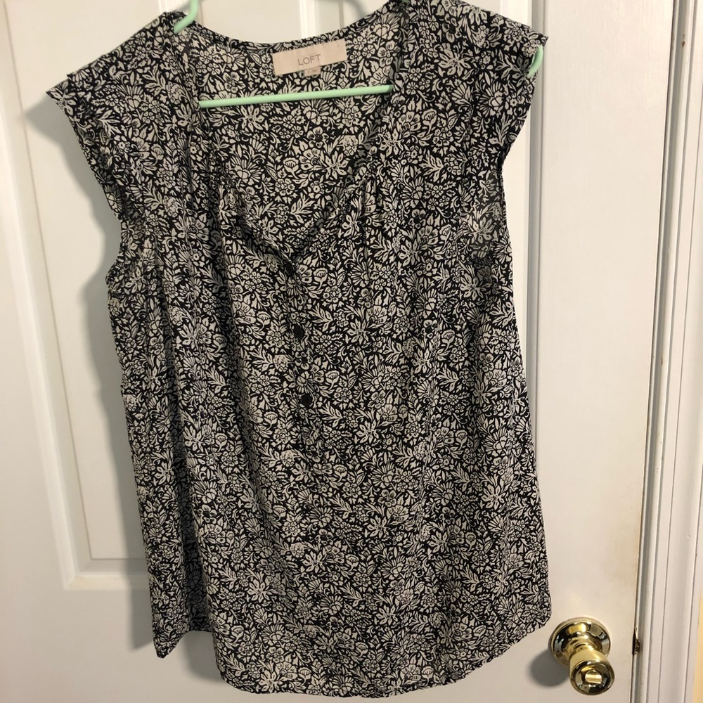 Black and White Floral Motif Shirt from Loft